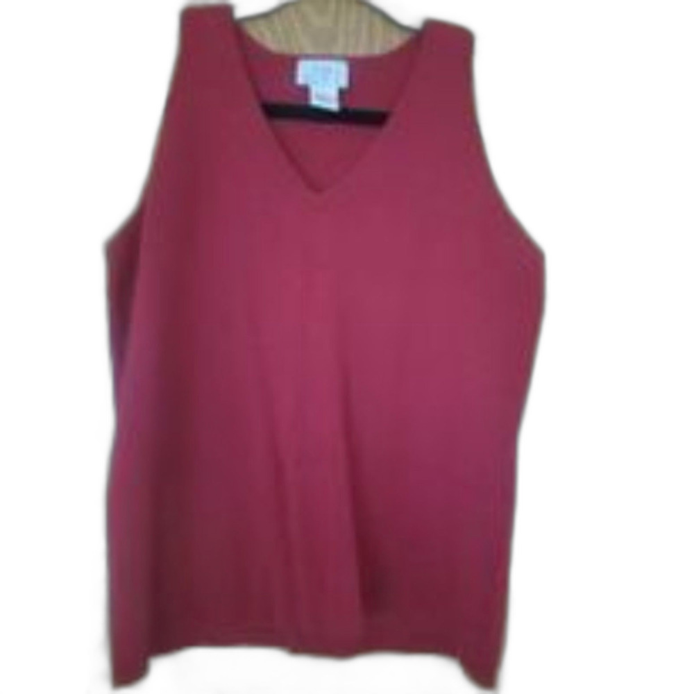 Ann Taylor Women's Ribbed V-Neck Red Sweater Shell Top Medium